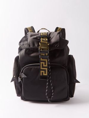 Versace - Greca-strap Nylon-canvas Backpack - Mens - Black Multi