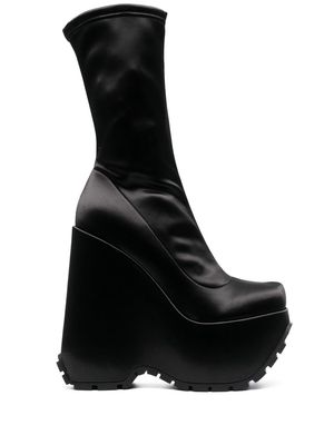 Versace high platform-sole satin boots - Black