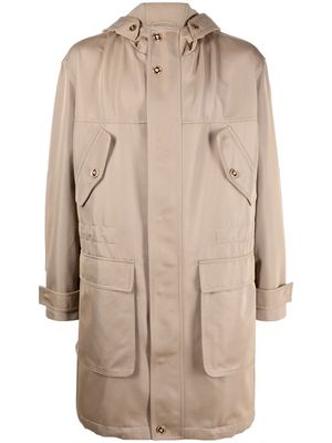 Versace hooded concealed-front fastening coat - Neutrals