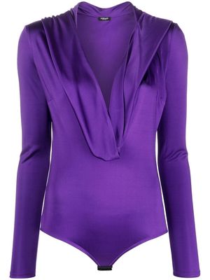 Versace hooded cowl-neck bodysuit - Purple