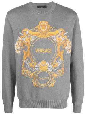 Versace intarsia-knit crew neck jumper - Grey