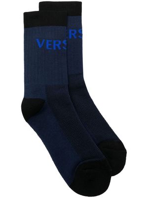 Versace intarsia logo mid-calf socks - Blue