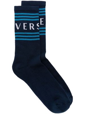 Versace intarsia-logo ribbed socks - Blue