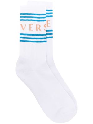 Versace intarsia-logo ribbed socks - White