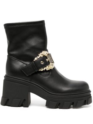 Versace Jeans Couture 80mm logo-engraved buckle leather boots - Black