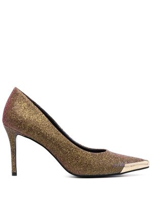 Versace Jeans Couture 90mm contrast-toe glittered pumps - Gold