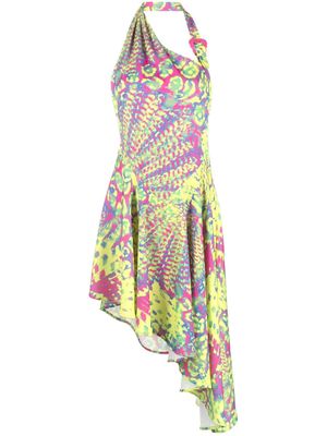 Versace Jeans Couture abstract-print asymmetric-hem dress - Yellow