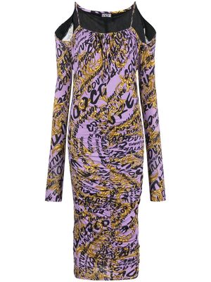 Versace Jeans Couture all-over logo-print gathered dress - Purple