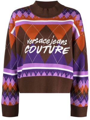 Versace Jeans Couture argyle-knit logo-embroidered jumper - Brown