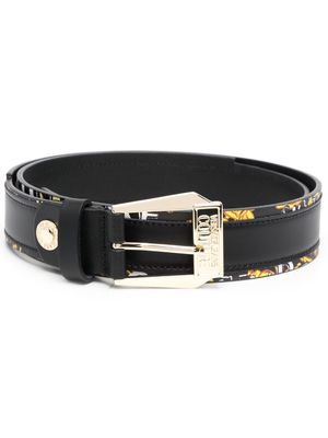 Versace Jeans Couture Barocco-print buckle leather belt - Black