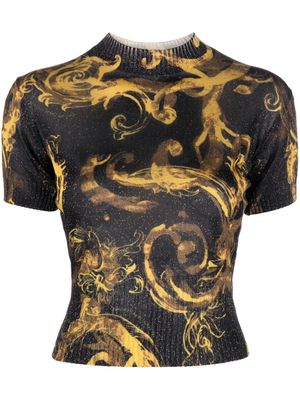 Versace Jeans Couture Barocco-print glitter knitted top - Black