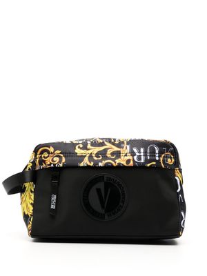 Versace Jeans Couture Barocco-print logo-patch wash bag - Black