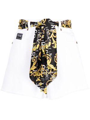 Versace Jeans Couture Barocco-scarf denim shorts - White