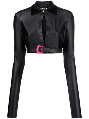 Versace Jeans Couture Baroque-buckle crop shirt - Black