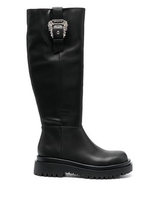 Versace Jeans Couture baroque-buckle knee-high boots - Black