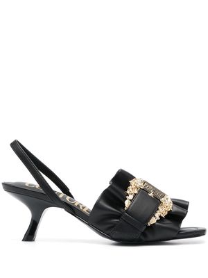 Versace Jeans Couture Baroque-buckle ruffled sandals - Black