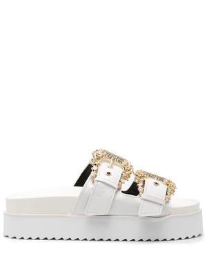 Versace Jeans Couture Baroque-buckle slides - White