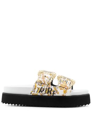 Versace Jeans Couture baroque-pattern double-buckle slides - White
