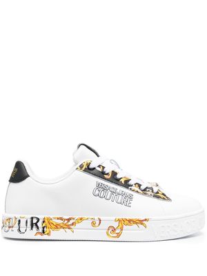 Versace Jeans Couture baroque-pattern leather trainers - White