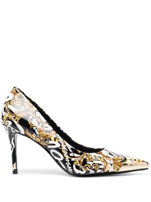 Versace Jeans Couture baroque-print 85mm pointed pumps - Black
