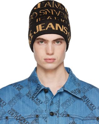 Versace Jeans Couture Black & Gold Knit Beanie