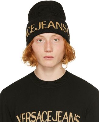 Versace Jeans Couture Black & Gold Logo Beanie
