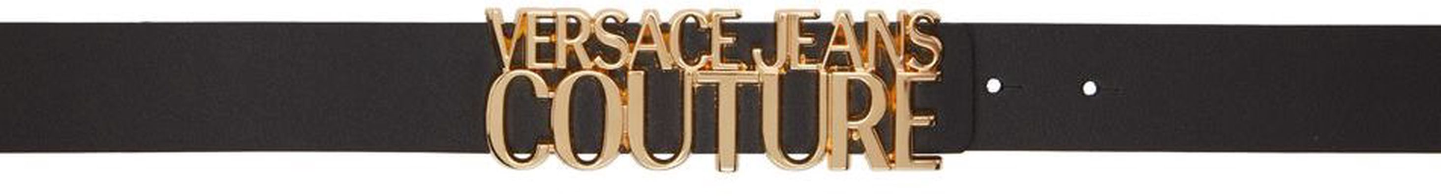 Versace Jeans Couture Black Leather Logo Belt