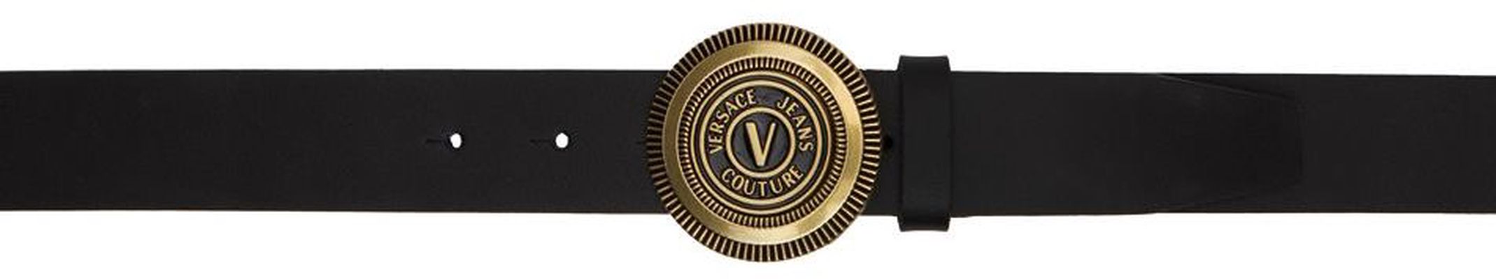 Versace Jeans Couture Black V-Emblem Round Buckle Belt