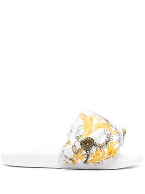 Versace Jeans Couture Chain Couture-print padded slides - White