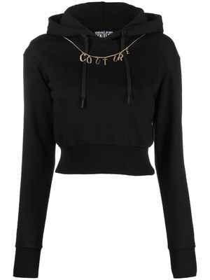Versace Jeans Couture chain-link cropped drawstring hoodie - Black