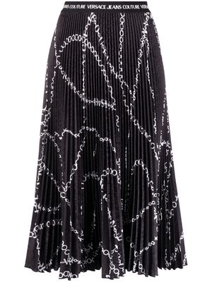 Versace Jeans Couture chain-print plissé skirt - Black
