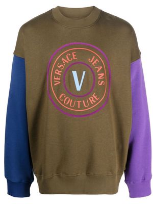 Versace Jeans Couture colour-block crew neck jumper - Green