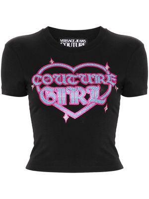 Versace Jeans Couture crystal-embellishment logo-print T-shirt - Black