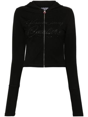 Versace Jeans Couture crystal-logo cropped hoodie - Black