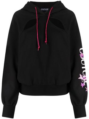 Versace Jeans Couture cut-out logo-print hoodie - Black