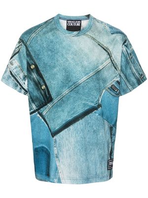 Versace Jeans Couture denim-print cotton T-shirt - Blue