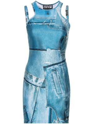Versace Jeans Couture denim-print mini dress - Blue