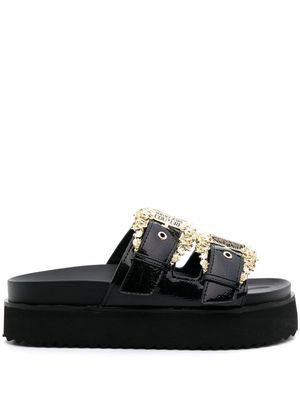 Versace Jeans Couture double-buckle leather slides - Black