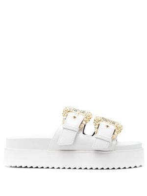 Versace Jeans Couture double-buckle leather slides - White