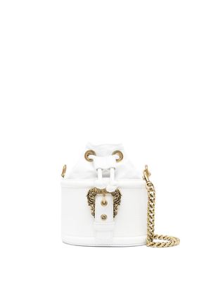 Versace Jeans Couture engraved-logo grained bucket bag - White