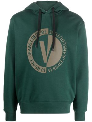 Versace Jeans Couture flocked-logo drawstring cotton hoodie - Green