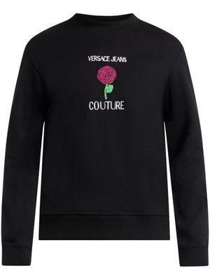 Versace Jeans Couture floral-embroidered cotton sweatshirt - Black