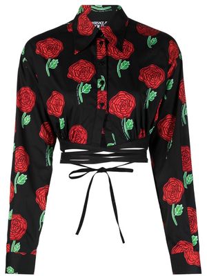 Versace Jeans Couture floral-print cropped blouse - Black