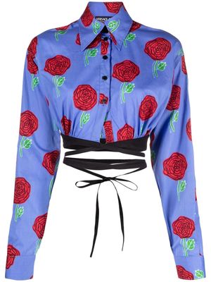 Versace Jeans Couture floral-print cropped blouse - Blue