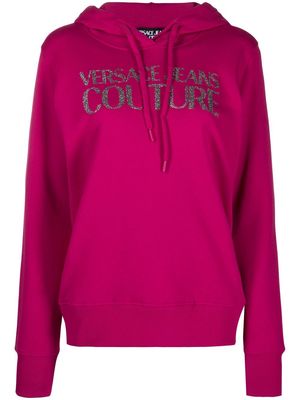 Versace Jeans Couture glitter-logo cotton hoodie - Pink