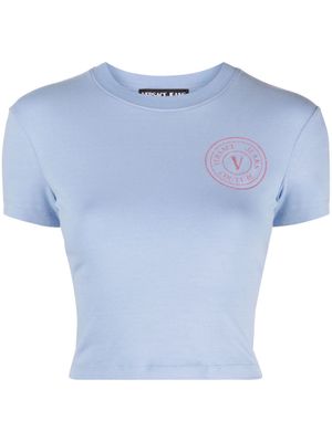 Versace Jeans Couture glitter-logo cropped cotton T-shirt - Blue