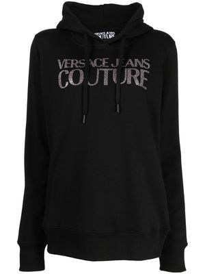 Versace Jeans Couture glitter-logo drawstring hoodie - Black