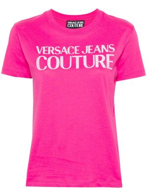 Versace Jeans Couture glittered-logo cotton T-shirt - Pink