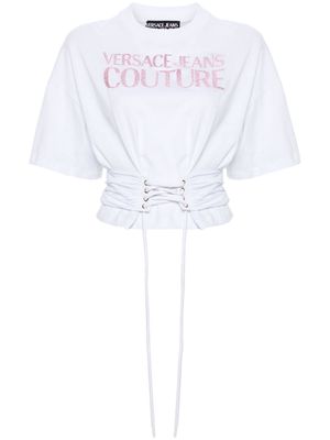 Versace Jeans Couture glittery-logo lace-up T-shirt - White