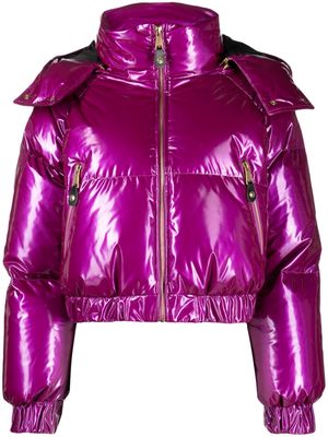 Versace Jeans Couture glossy-finish hooded puffer jacket - Purple